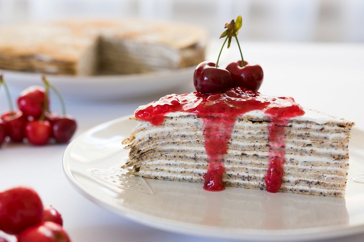 Poppy seed crepe cake